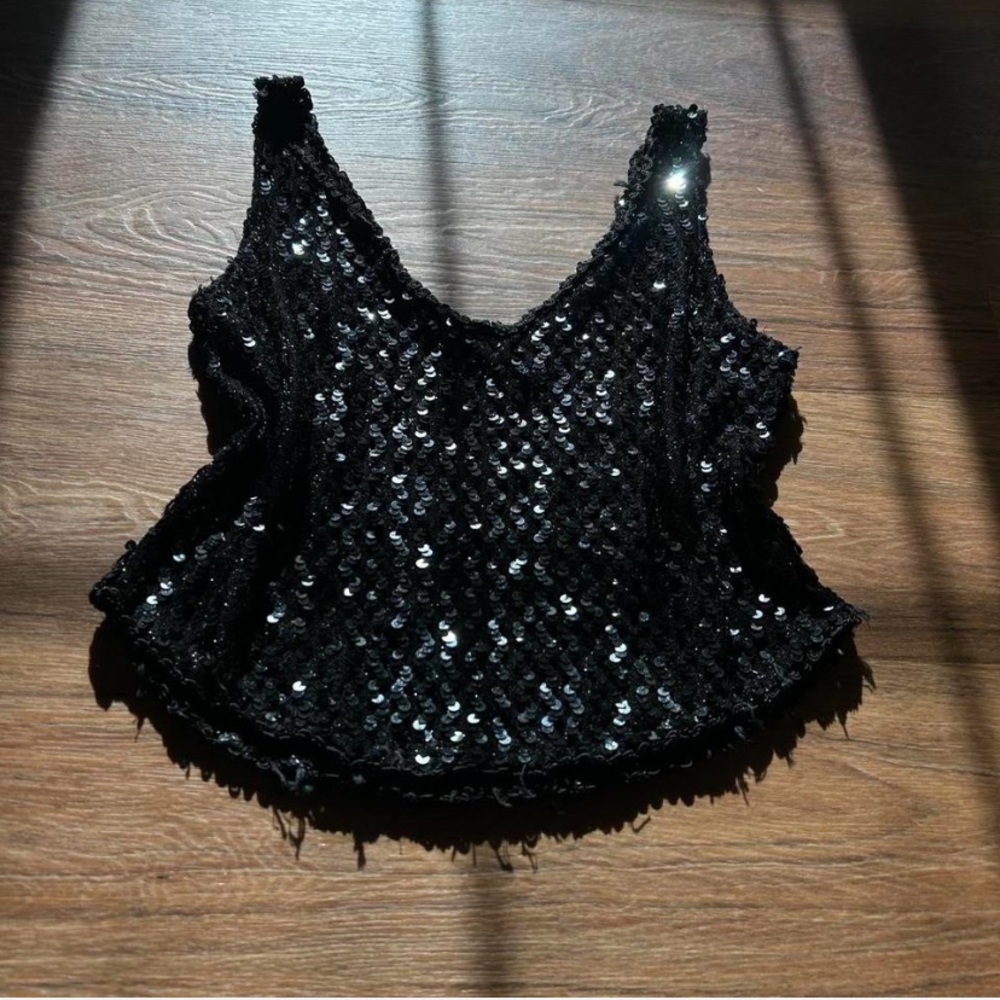 Vintage 2000s Black Sequin Top